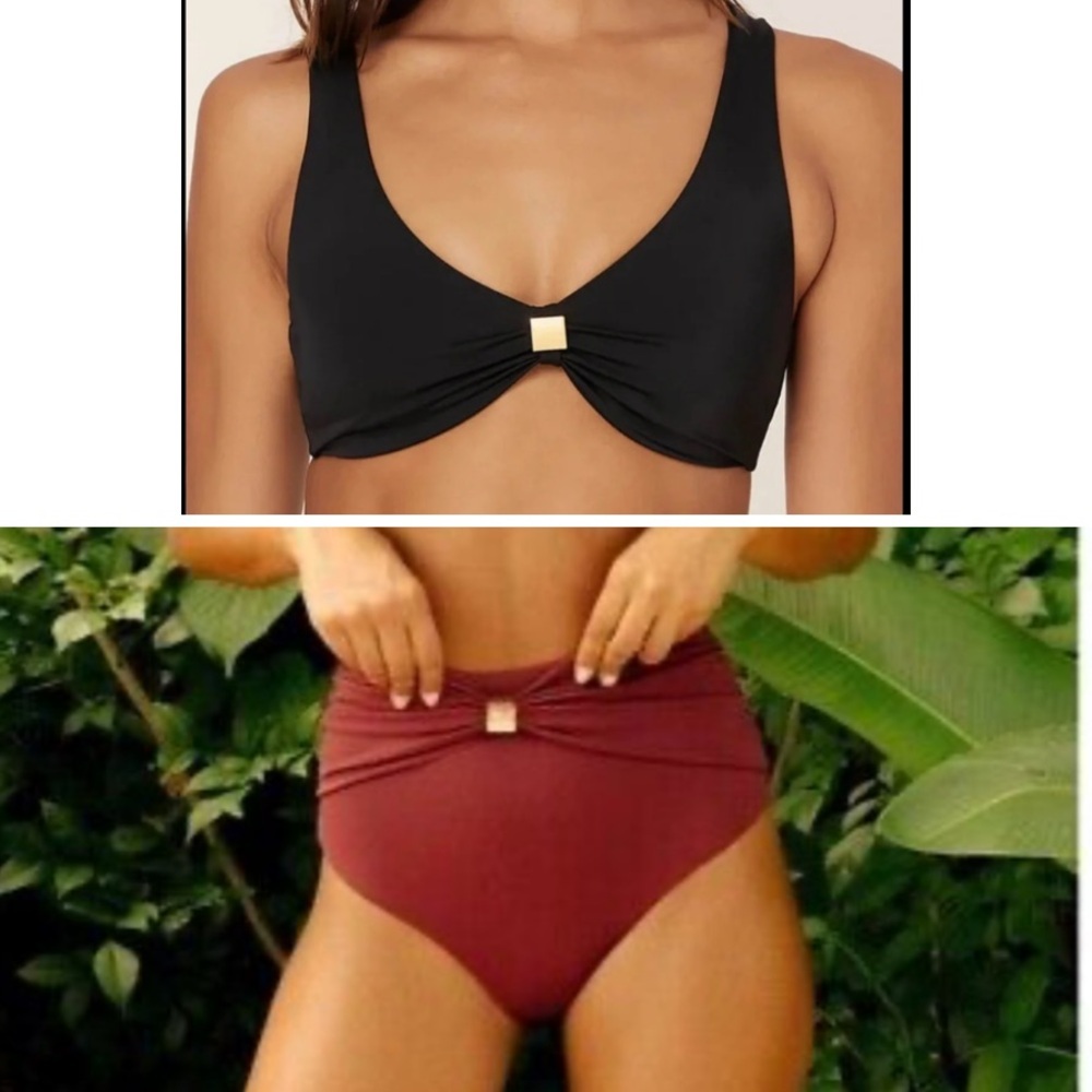 Andie The Dalia Bikini Set Swimsuit black truffle red size small‎ NWT